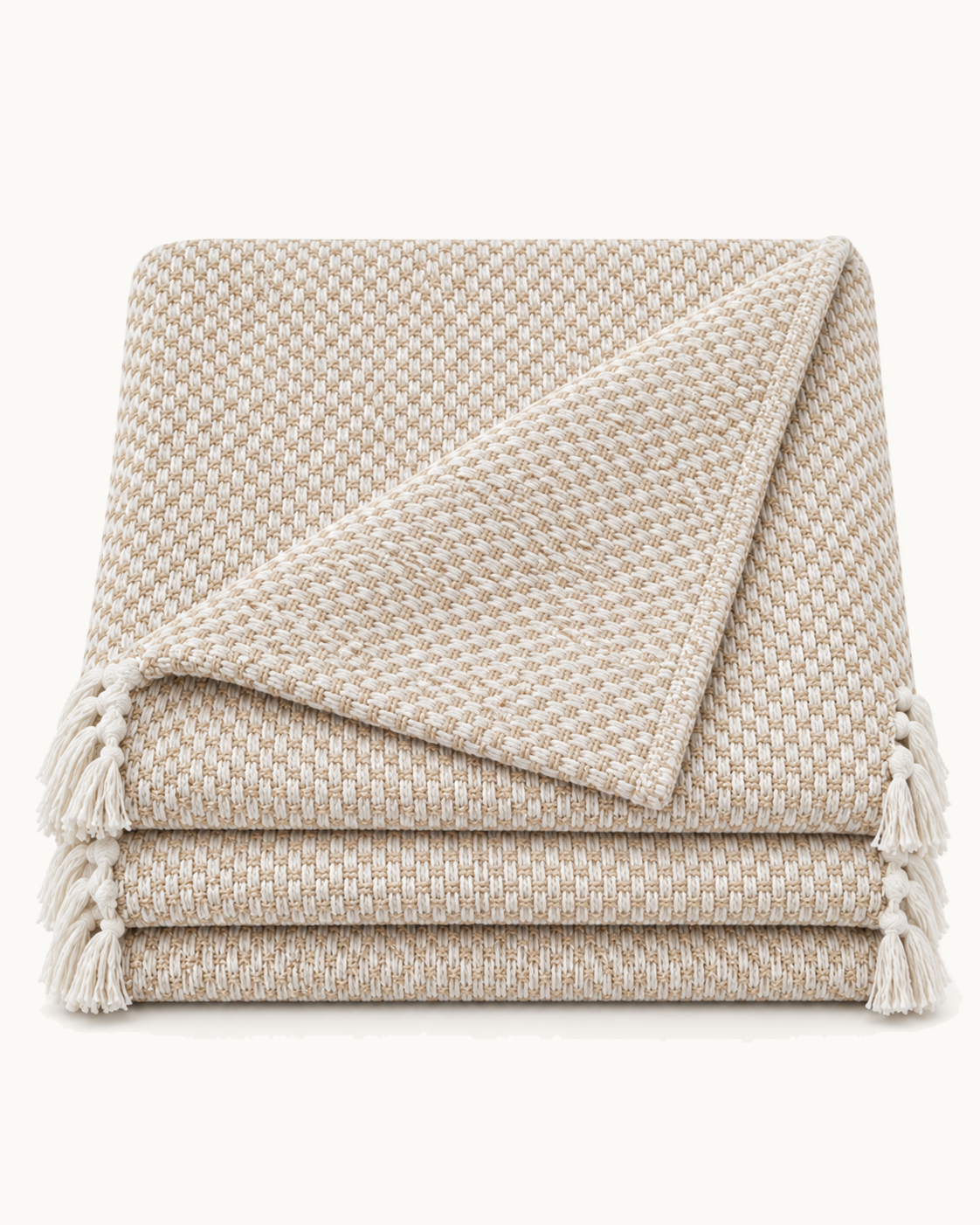 Basketweave Cotton Throw, folded on a plain background