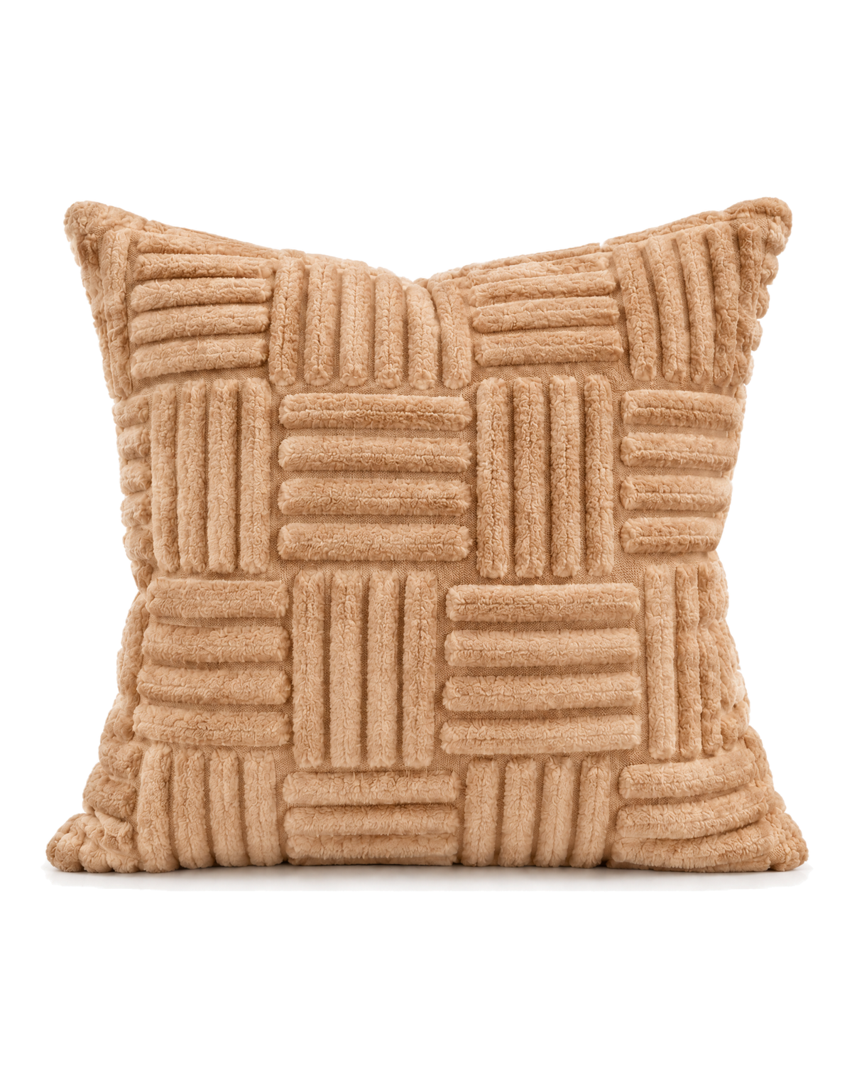 Basketweave Tufted Cotton Pillow Cover in Camel, front view