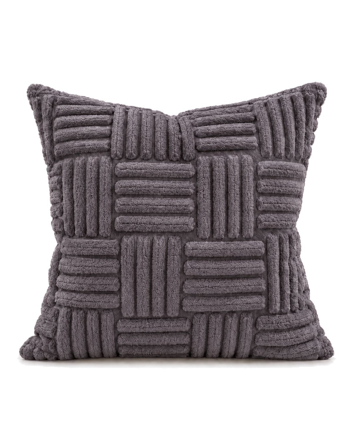 Basketweave Tufted Cotton Pillow Cover in Charcoal, front view
