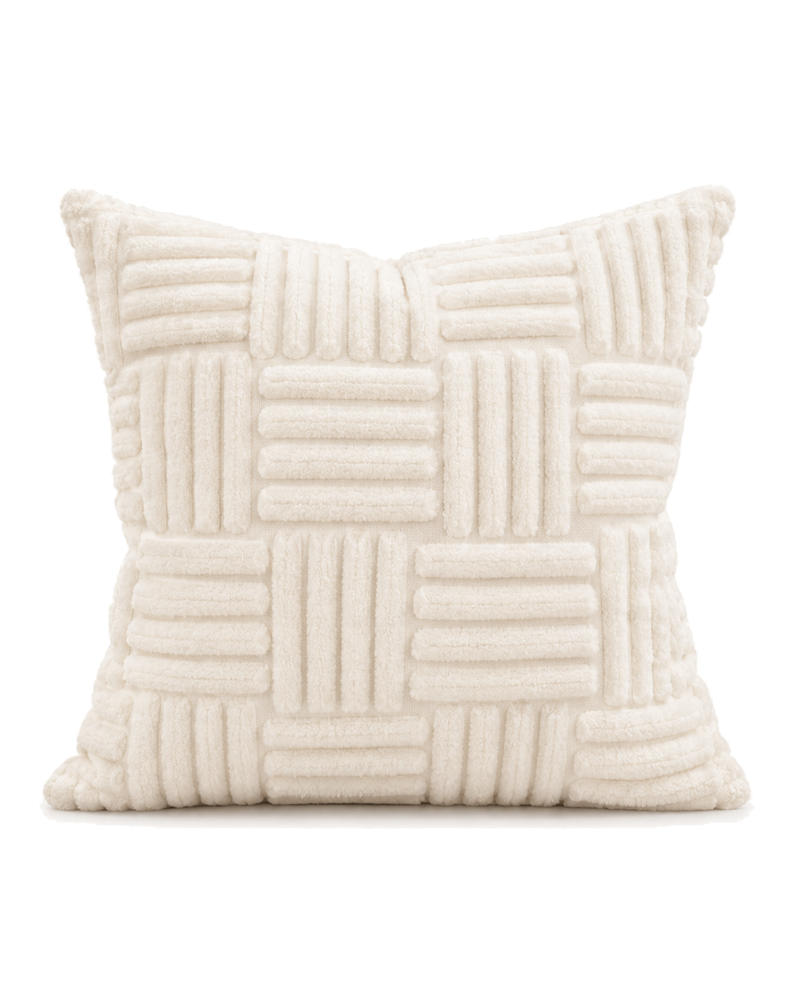 Basketweave Tufted Cotton Pillow Cover in Ivory, front view
