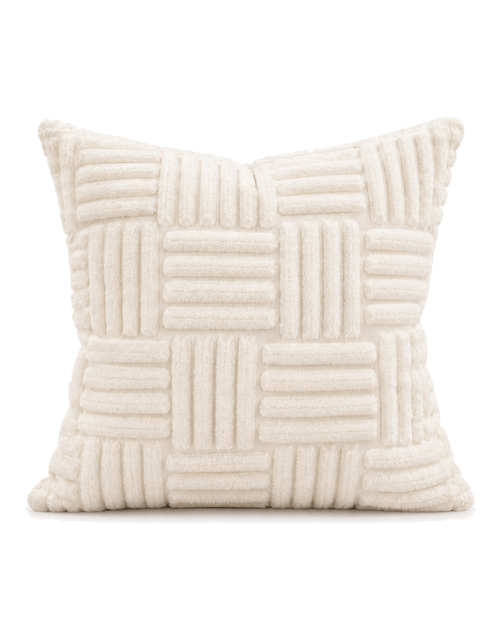 Basketweave Tufted Cotton Pillow Cover in Ivory, front view