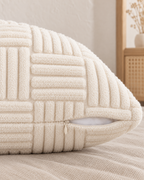 Basketweave Tufted Cotton Pillow Cover in Ivory, zipper and edge detail