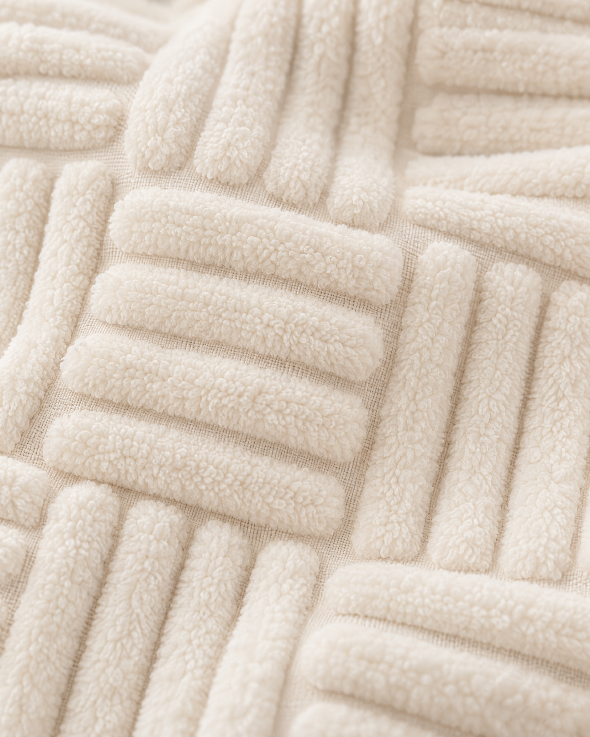 Basketweave Tufted Cotton Pillow Cover in Ivory, fabric close-up