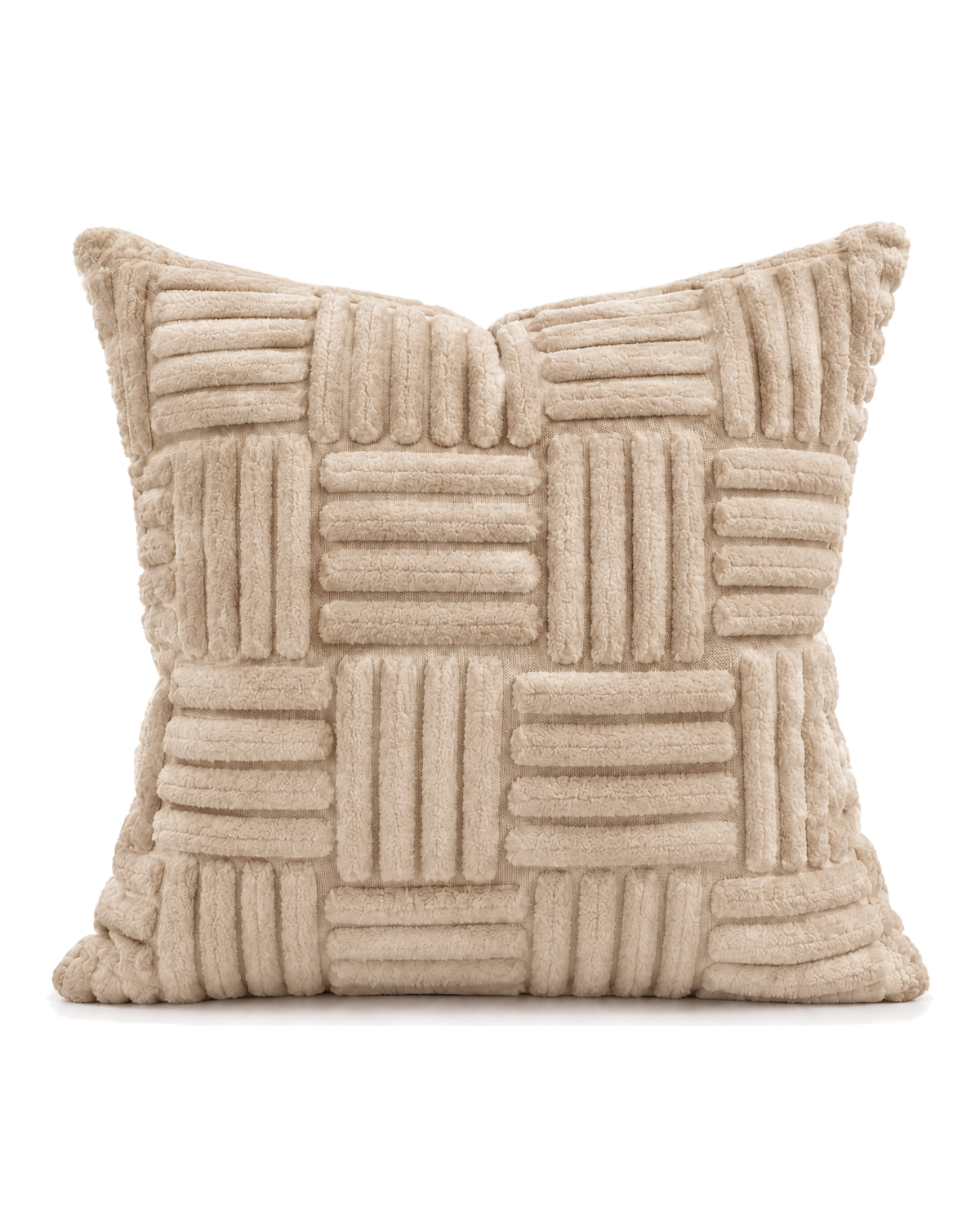 Basketweave Tufted Cotton Pillow Cover in Khaki, front view