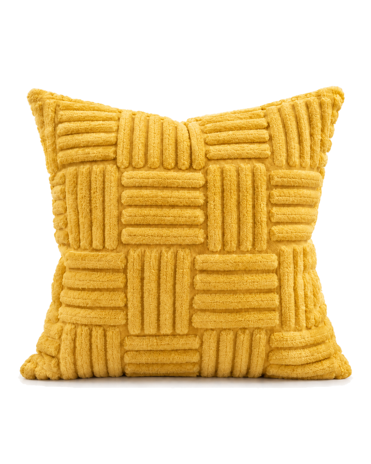 Basketweave Tufted Cotton Pillow Cover in Mustard, front view