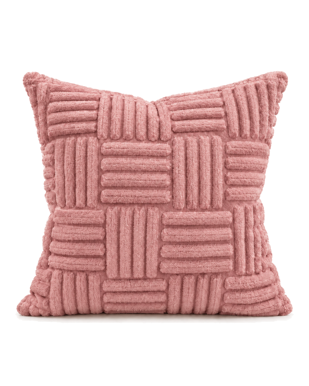 Basketweave Tufted Cotton Pillow Cover in Rose, front view