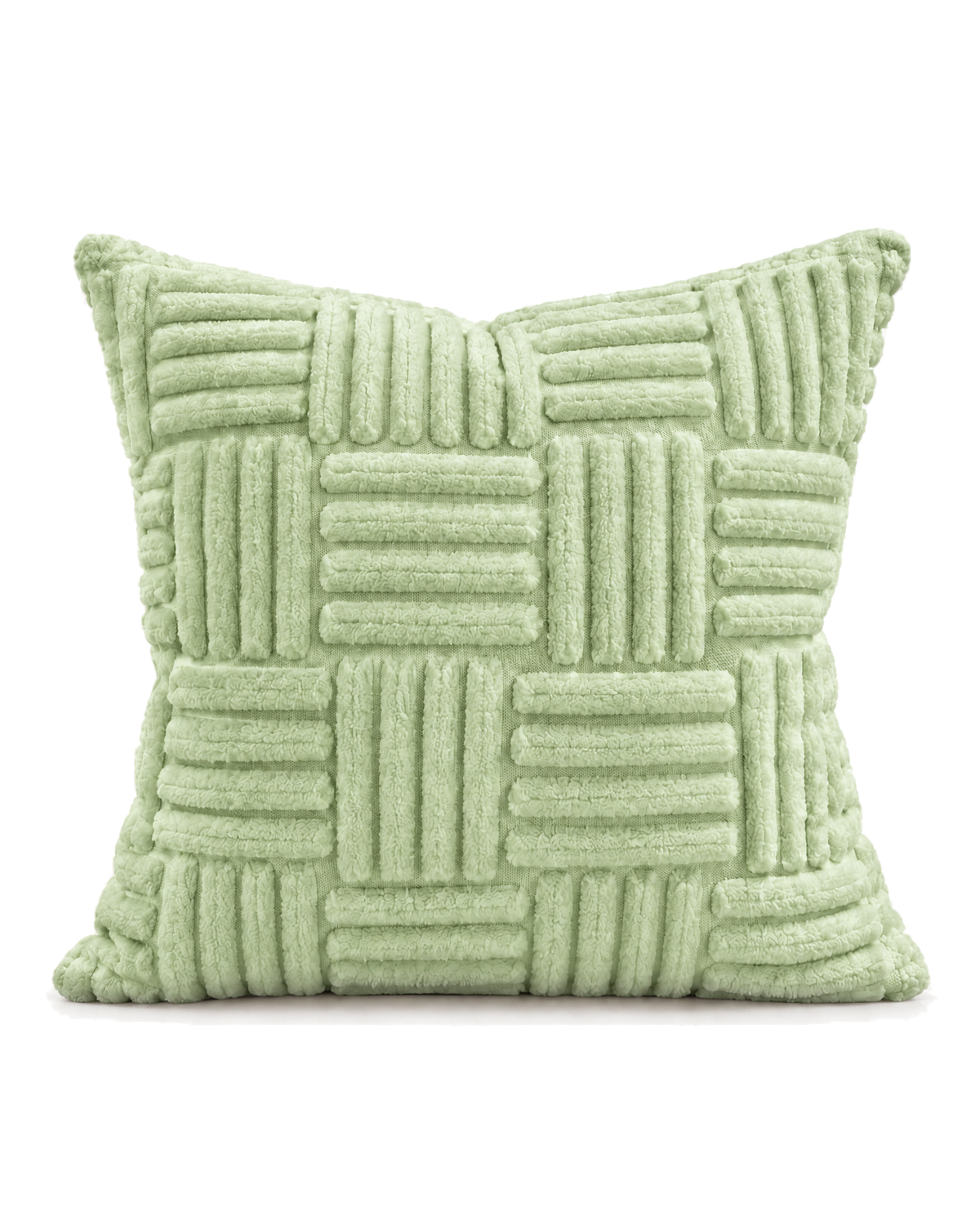 Basketweave Tufted Cotton Pillow Cover in Sage, front view