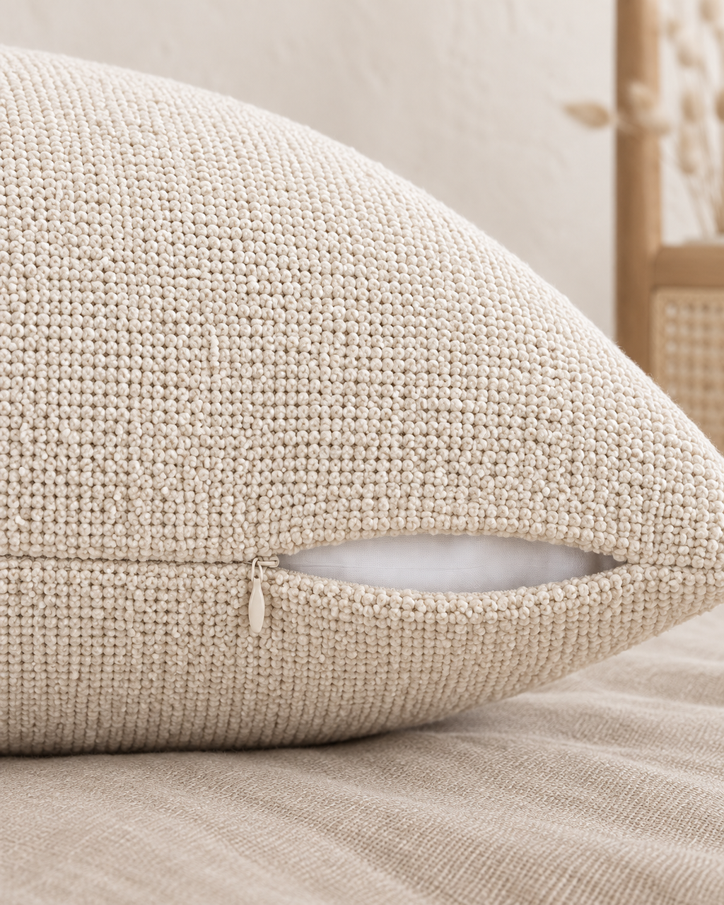 Bouclé Throw Pillow Cover, close-up on the weave