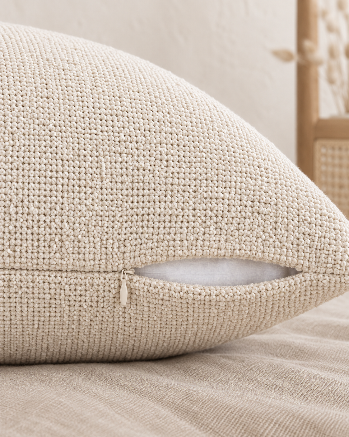 Bouclé Throw Pillow Cover, close-up on the weave
