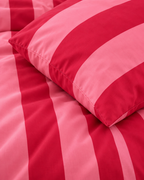 Cabana Stripe Cotton Sateen Duvet Cover Set in Pink & Red, sham corner and seam