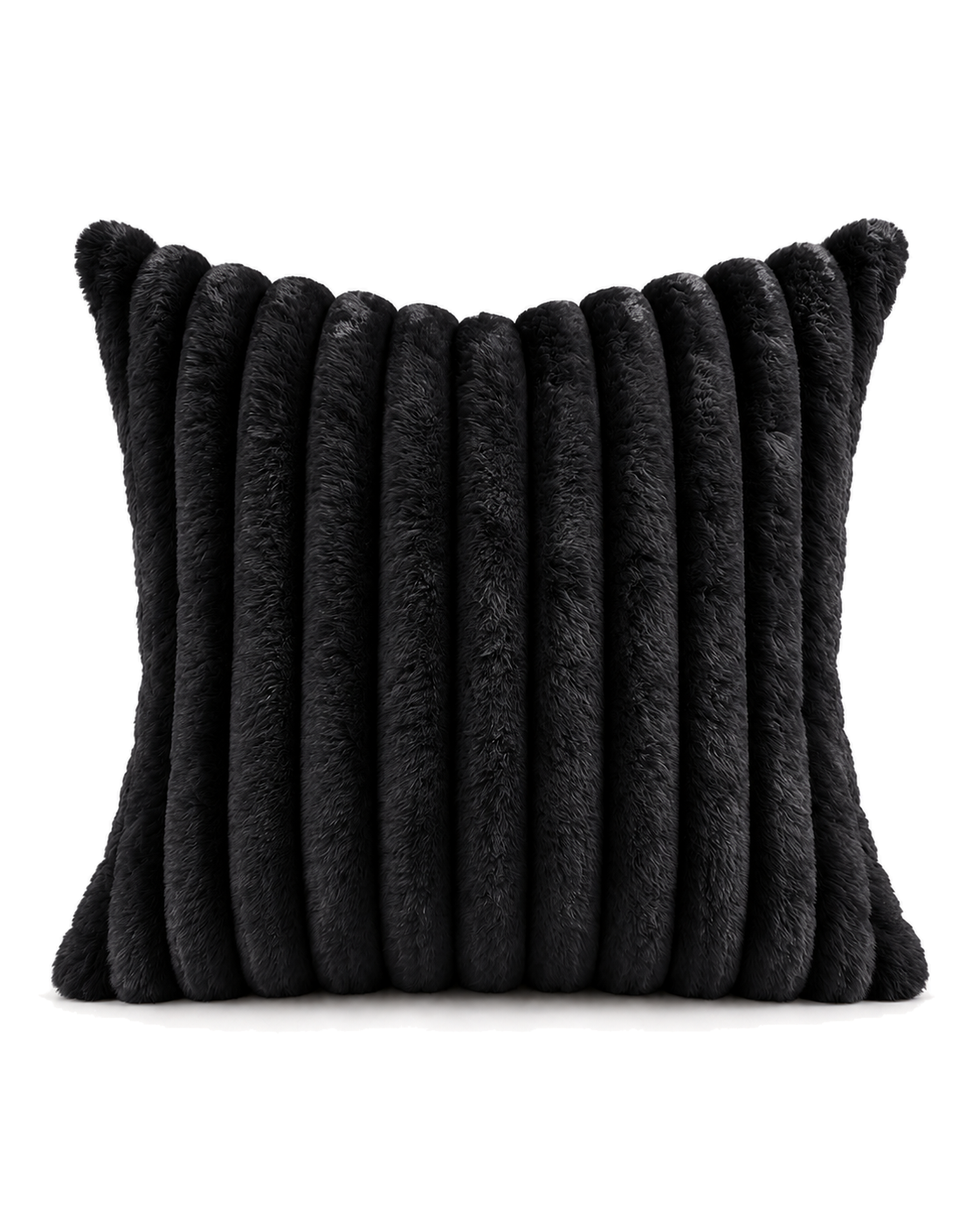 Channel Faux Fur Pillow Cover in Black, front view