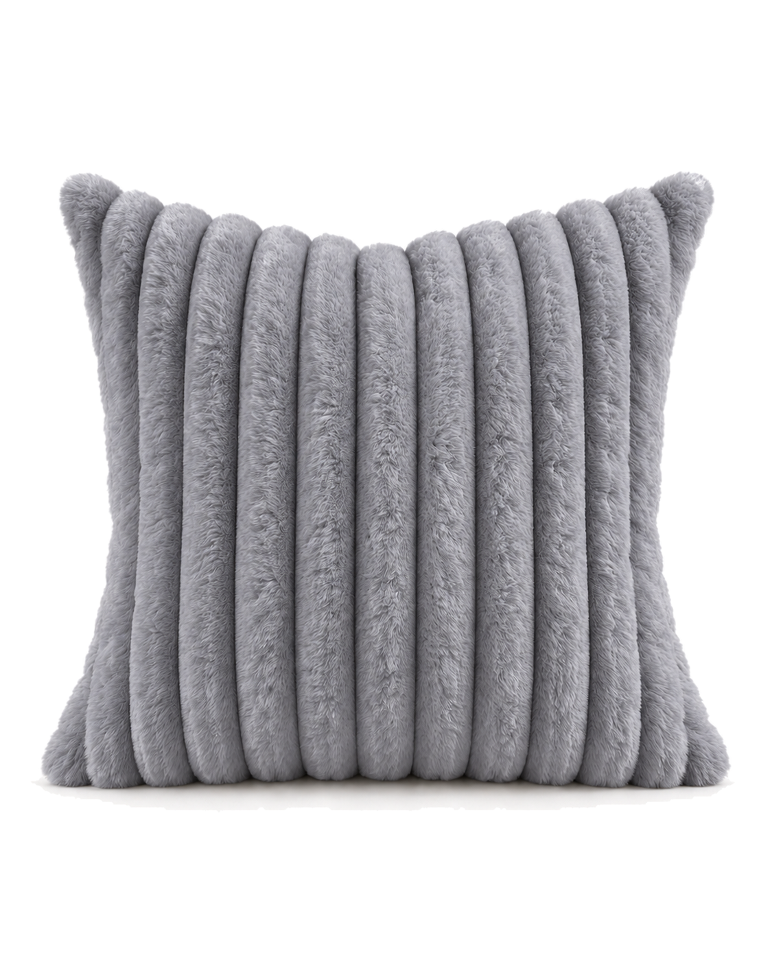 Channel Faux Fur Pillow Cover in Grey, front view