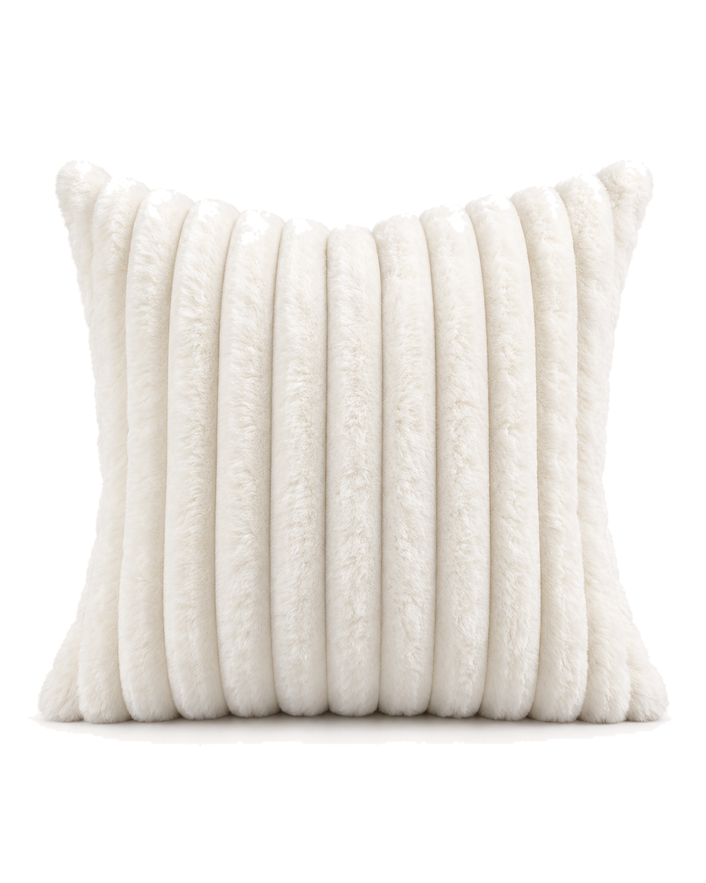 Channel Faux Fur Pillow Cover in Ivory, front view