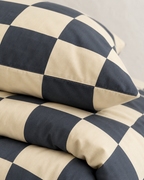 Checkerboard Cotton Percale Duvet Cover Set, sham corner and seam