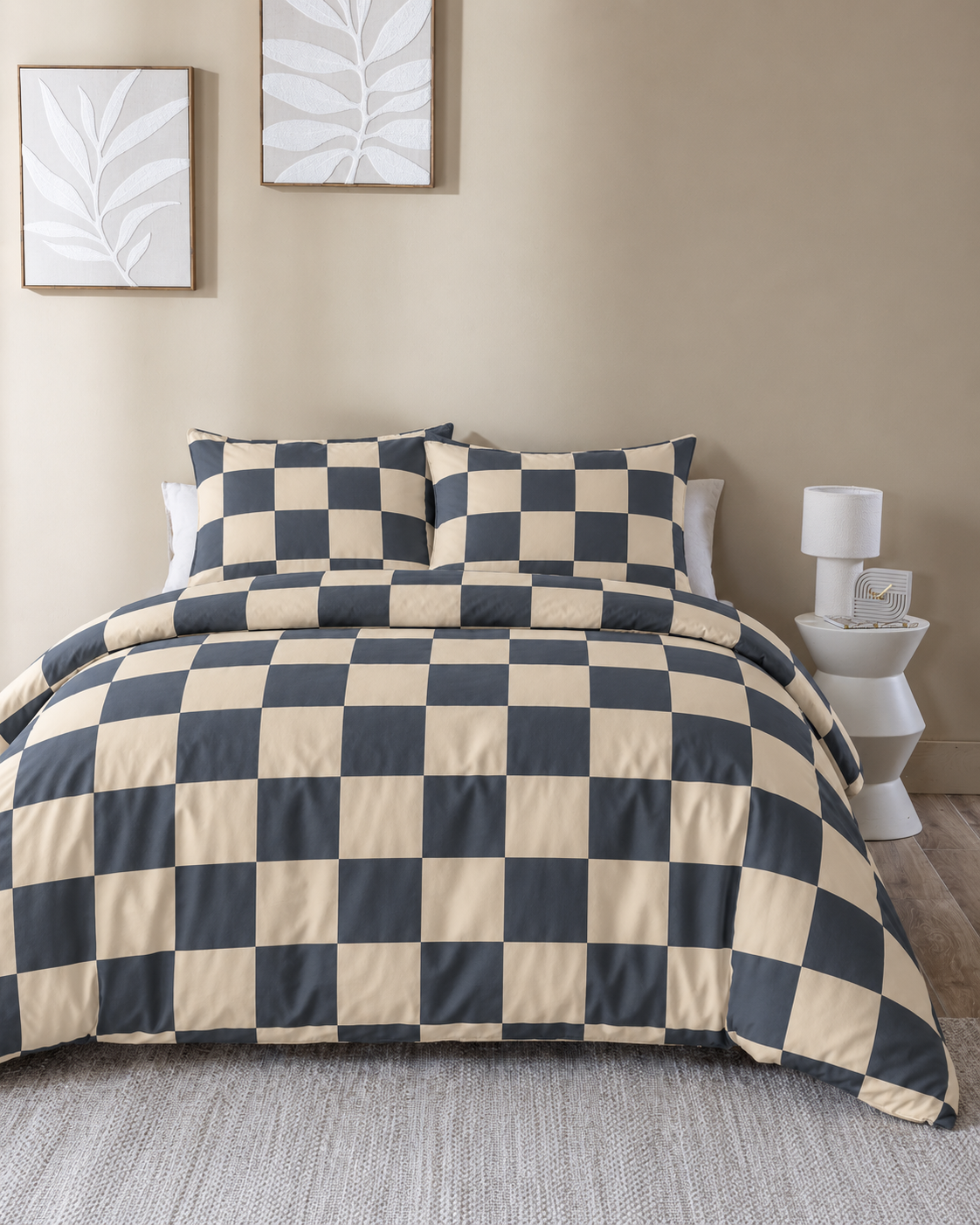 Checkerboard Cotton Percale Duvet Cover Set, bedroom view