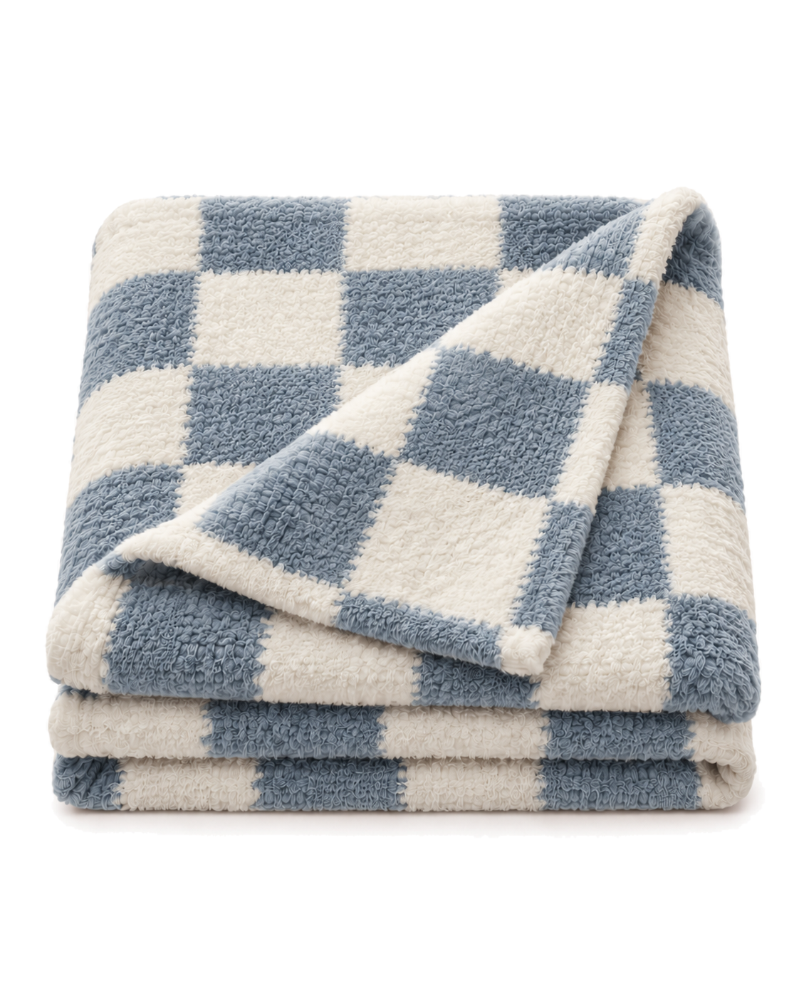 Checkered Cotton Chenille Throw in Blue, folded