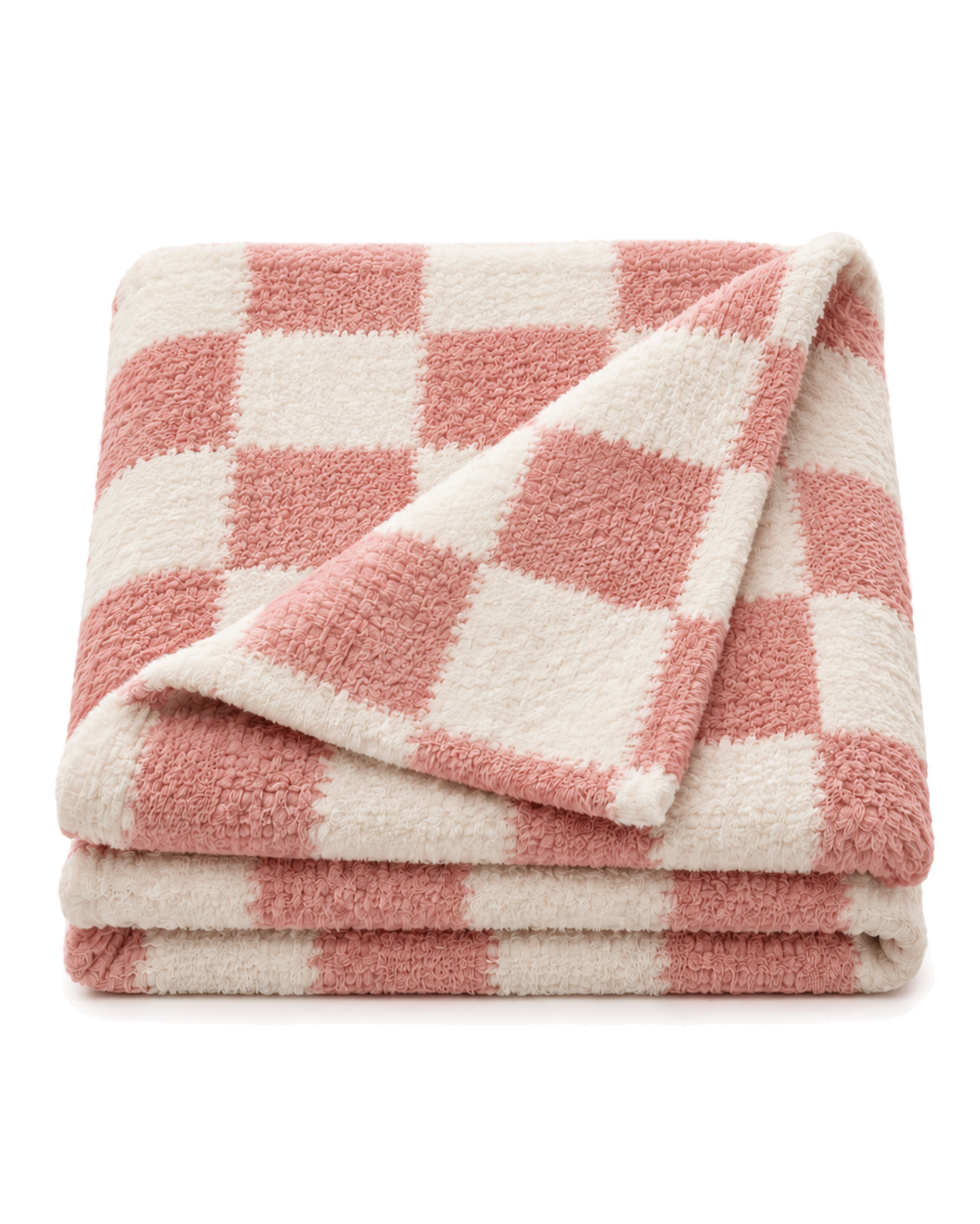 Checkered Cotton Chenille Throw in Pink, folded