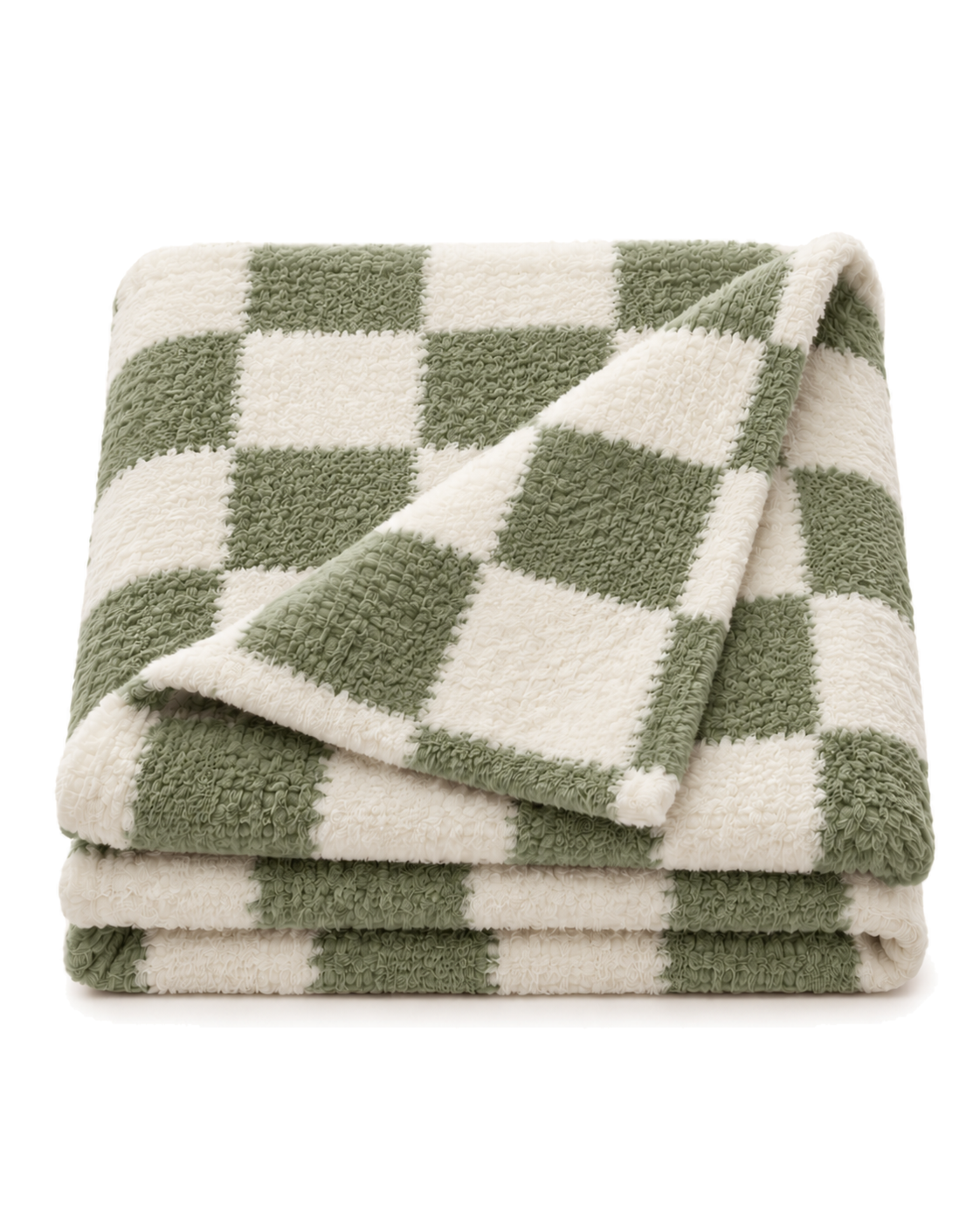 Checkered Cotton Chenille Throw in Sage, folded