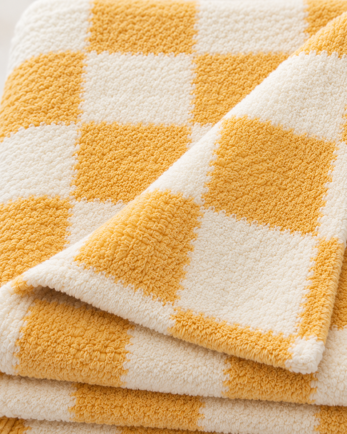 Checkered Cotton Chenille Throw in Yellow, edge detail