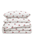 Cherry Print Cotton Sateen Duvet Cover Set, folded with its shams