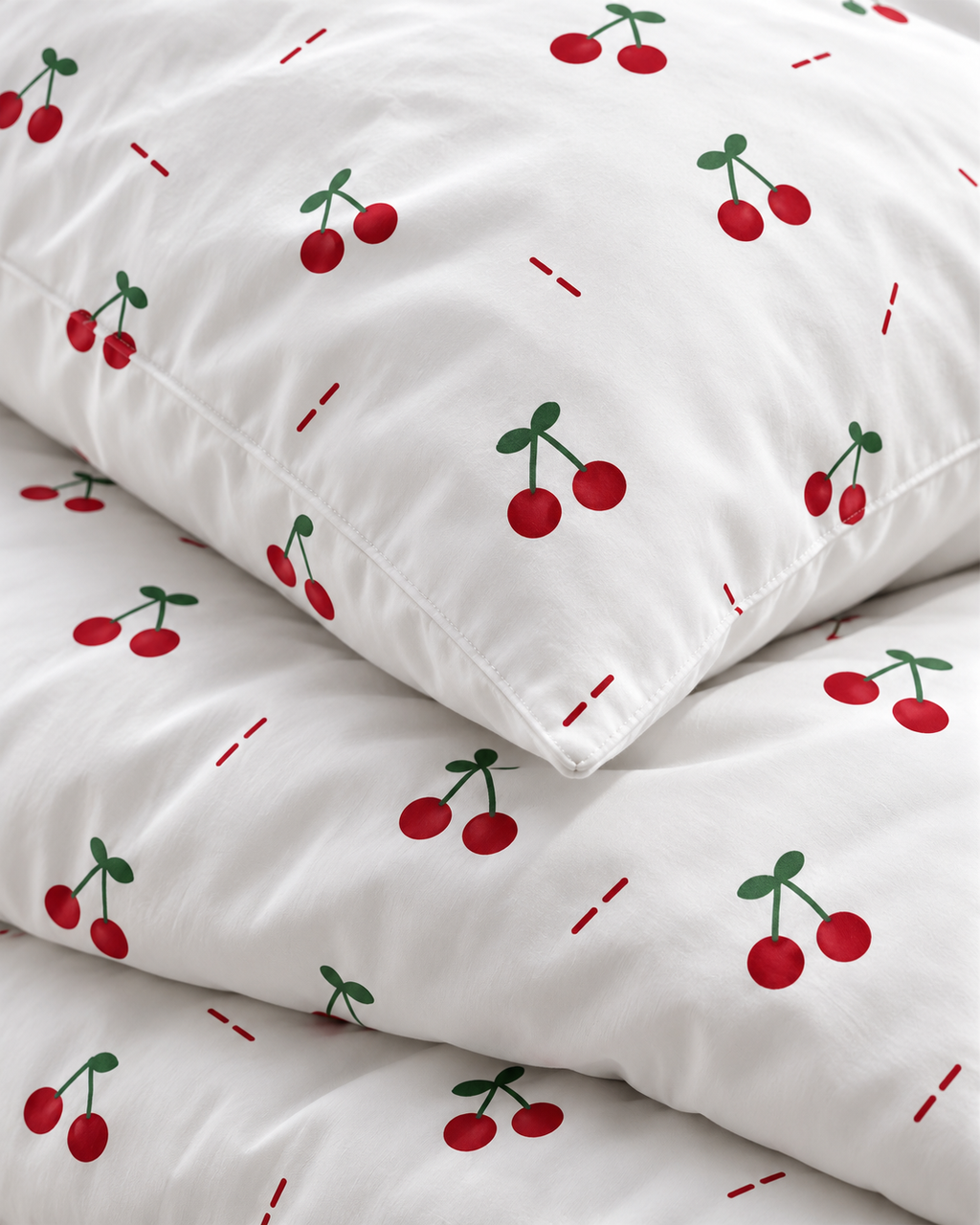 Cherry Print Cotton Sateen Duvet Cover Set, sham corner and seam