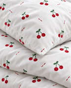 Cherry Print Cotton Sateen Duvet Cover Set, sham corner and seam