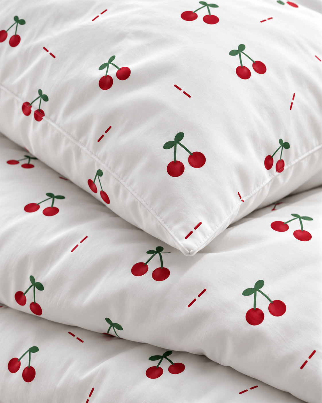 Cherry Print Cotton Sateen Duvet Cover Set, sham corner and seam