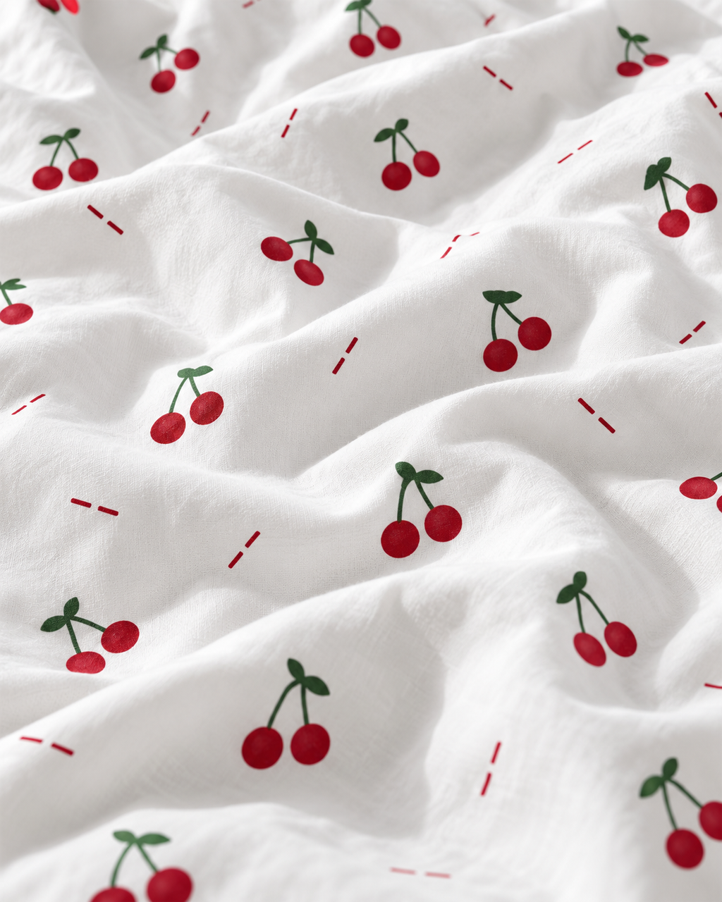 Cherry Print Cotton Sateen Duvet Cover Set, fabric close-up