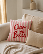 Ciao Bella Stripe Cotton-Linen Pillow Cover, on a linen sofa