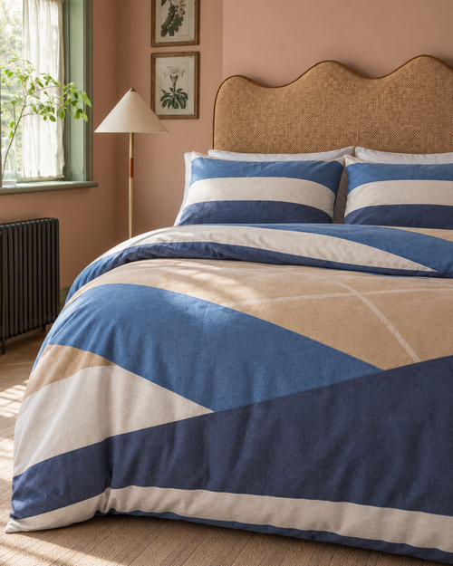 Colour Block Duvet Set, on a made bed in morning light
