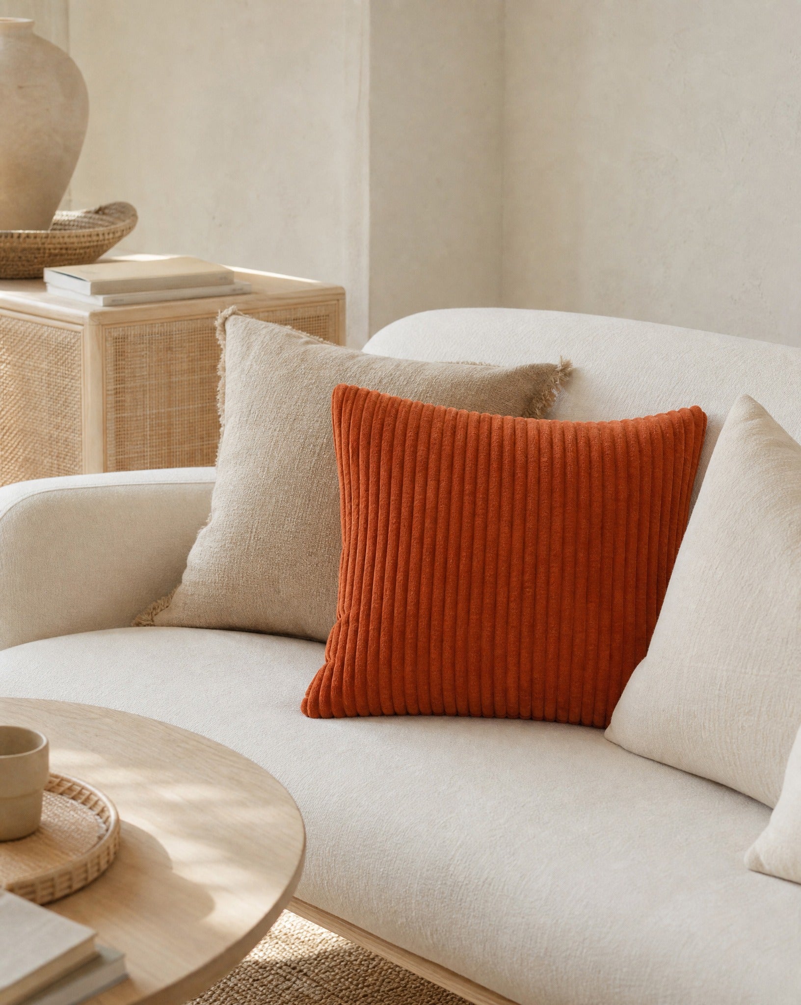 Corduroy Velvet Pillow Cover — styled on a sofa in a living room