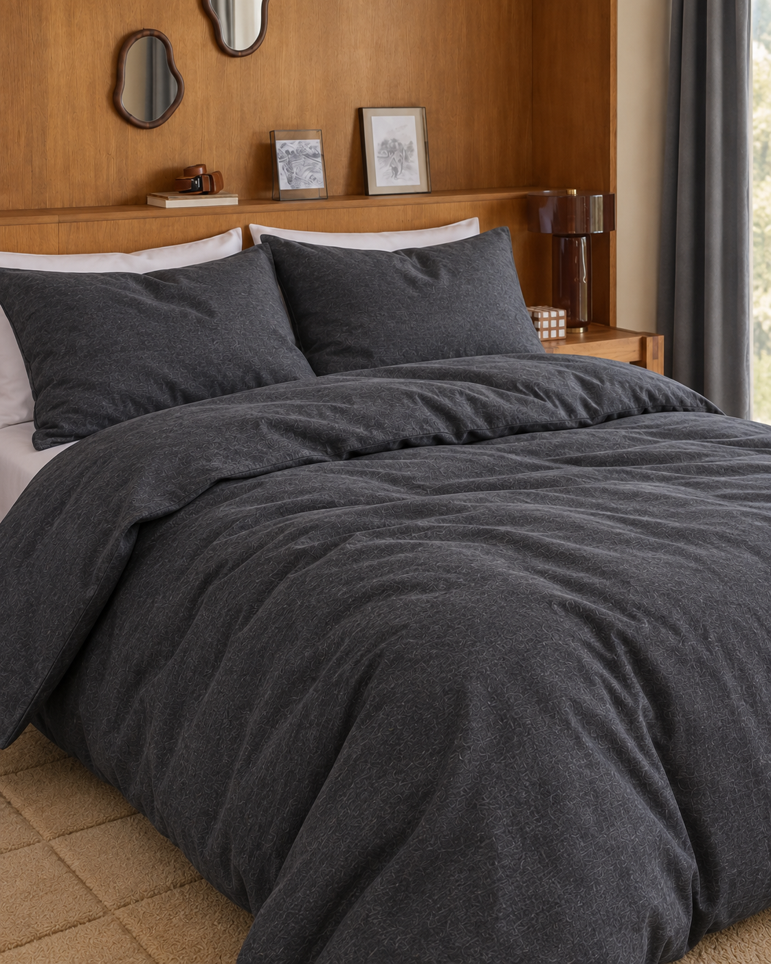 Cotton Jersey Duvet Cover Set, on a made bed in morning light