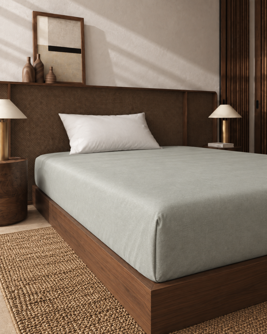 Cotton Percale Fitted Sheet, fitted on a bare mattress