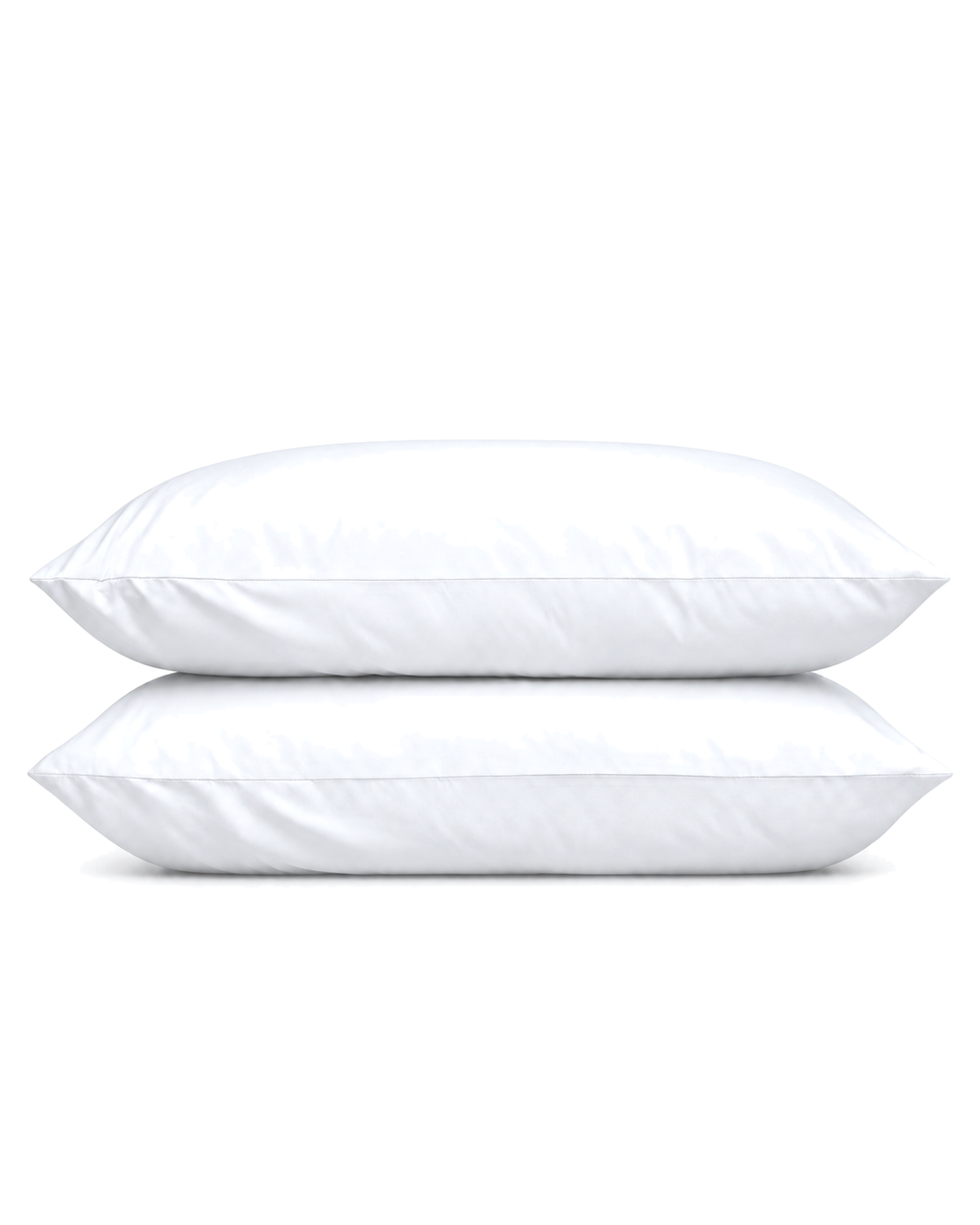 Cotton Sateen Pillowcases, one case on a pillow and one folded, on a plain background