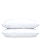 Cotton Sateen Pillowcases, one case on a pillow and one folded, on a plain background