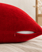 Crimson Cotton Velvet Pillow Cover, zipper and edge detail