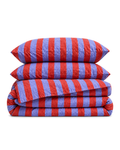 Cabana Stripe Cotton Seersucker Duvet Cover Set in Periwinkle & Red, folded with its shams