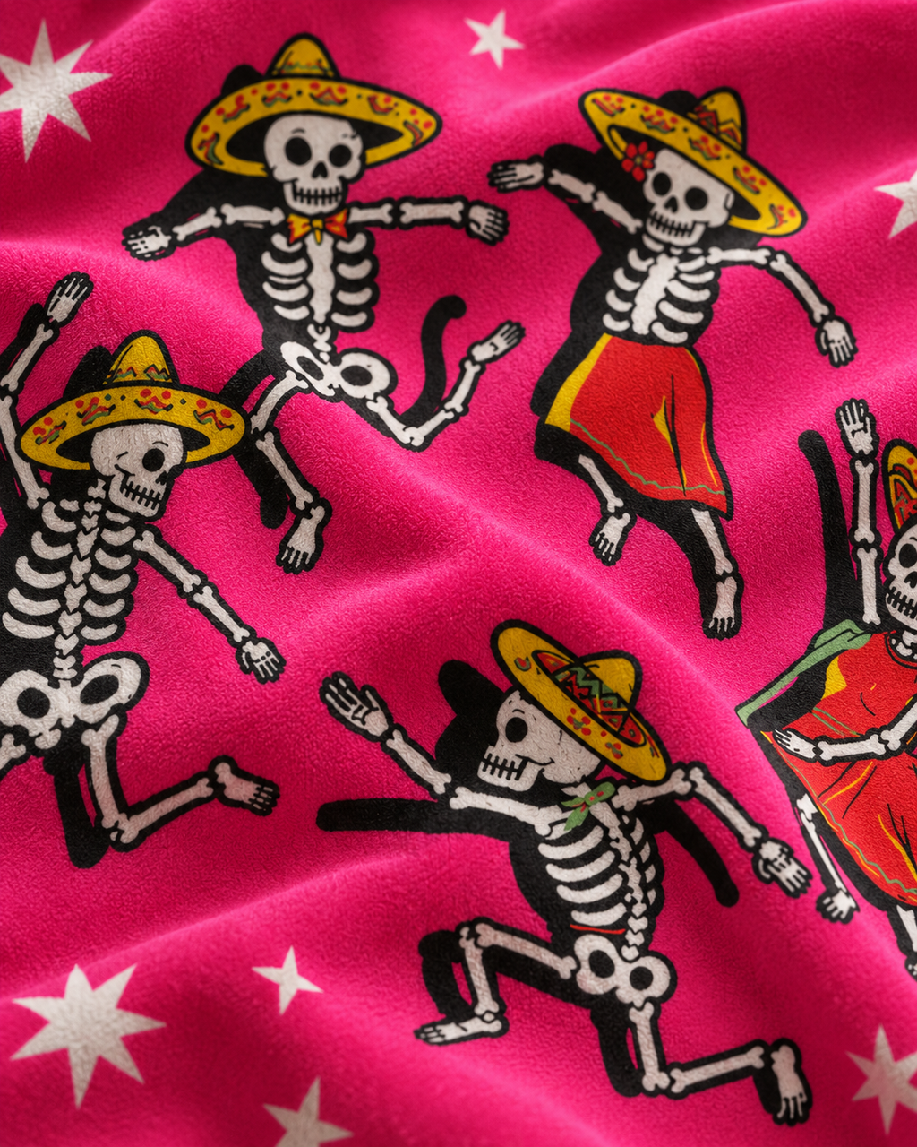 Dancing Skeletons Cotton Velvet Pillow Cover, fabric close-up