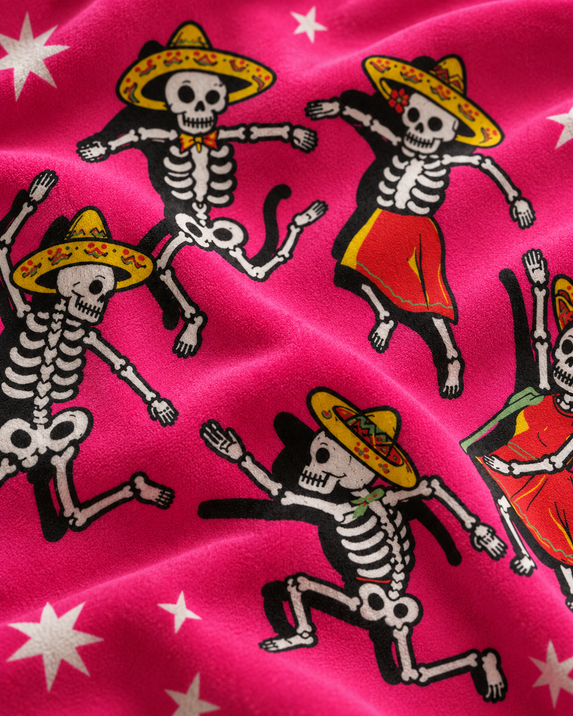 Dancing Skeletons Cotton Velvet Pillow Cover, fabric close-up