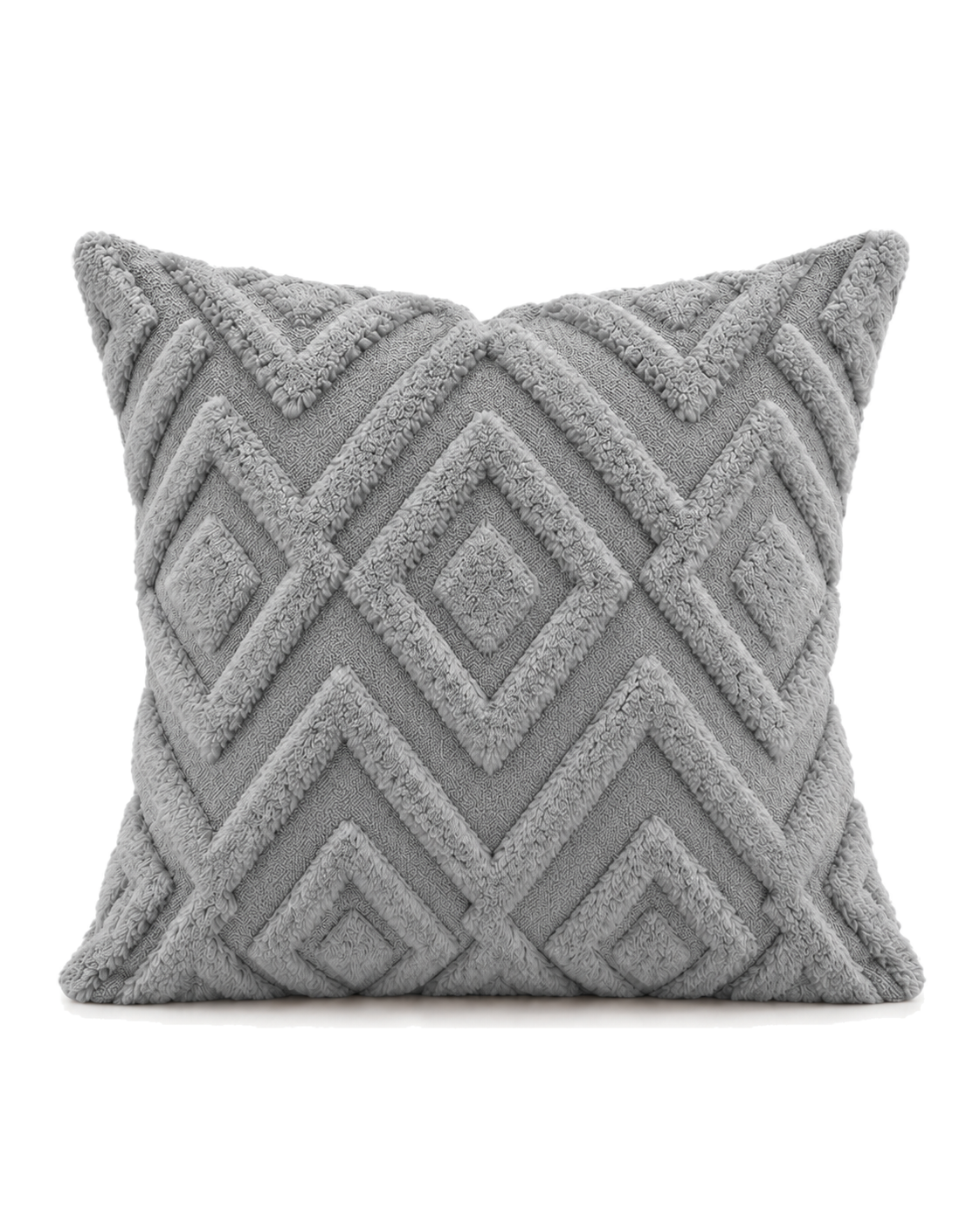 Diamond Tufted Cotton Pillow Cover in Grey, front view