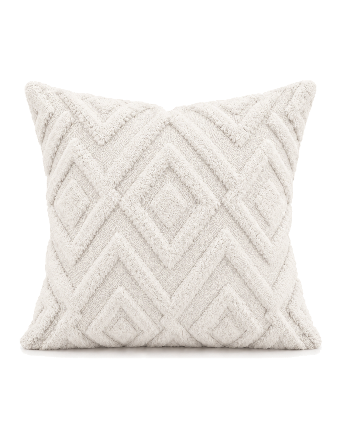 Diamond Tufted Cotton Pillow Cover in Ivory, front view