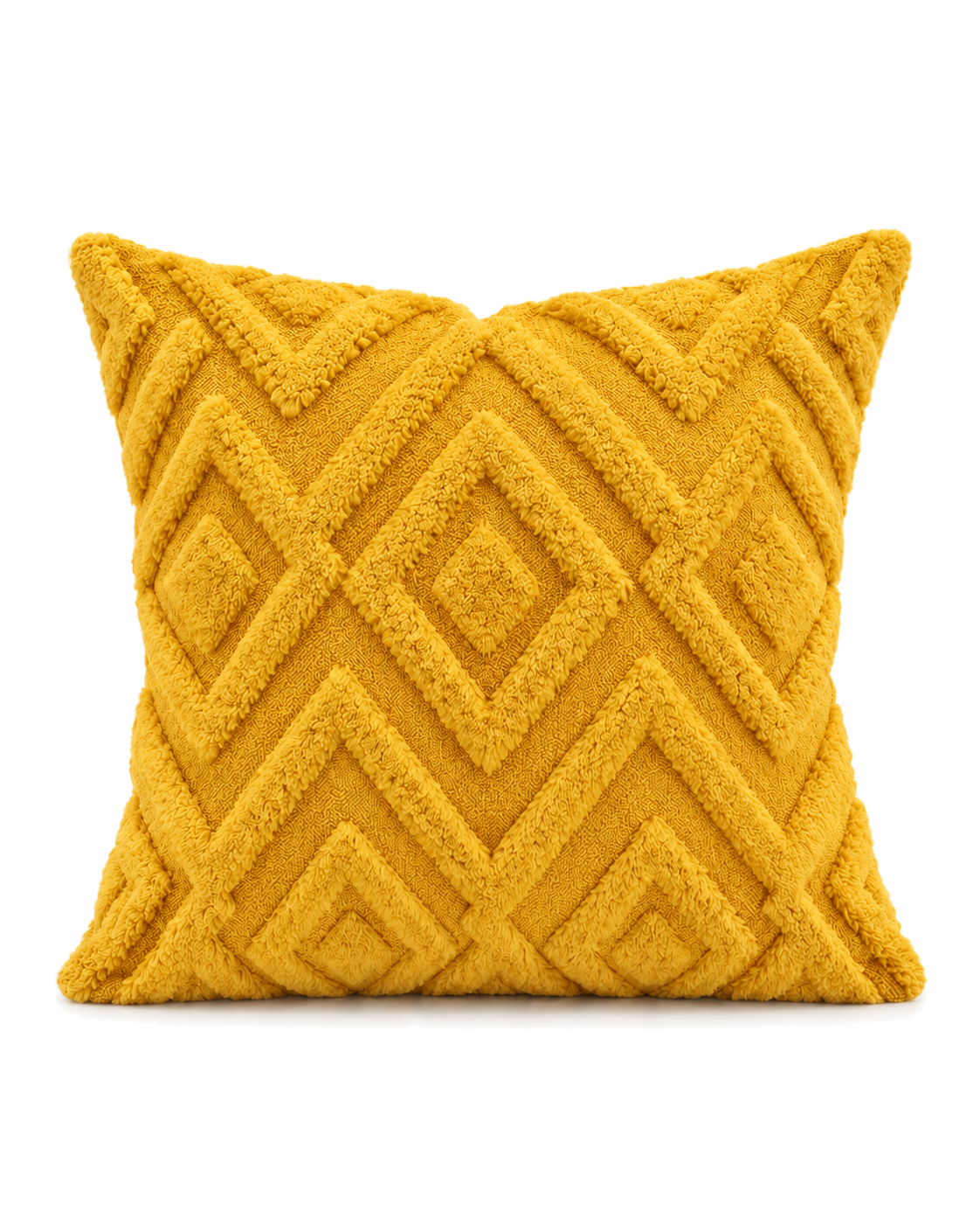 Diamond Tufted Cotton Pillow Cover in Mustard, front view