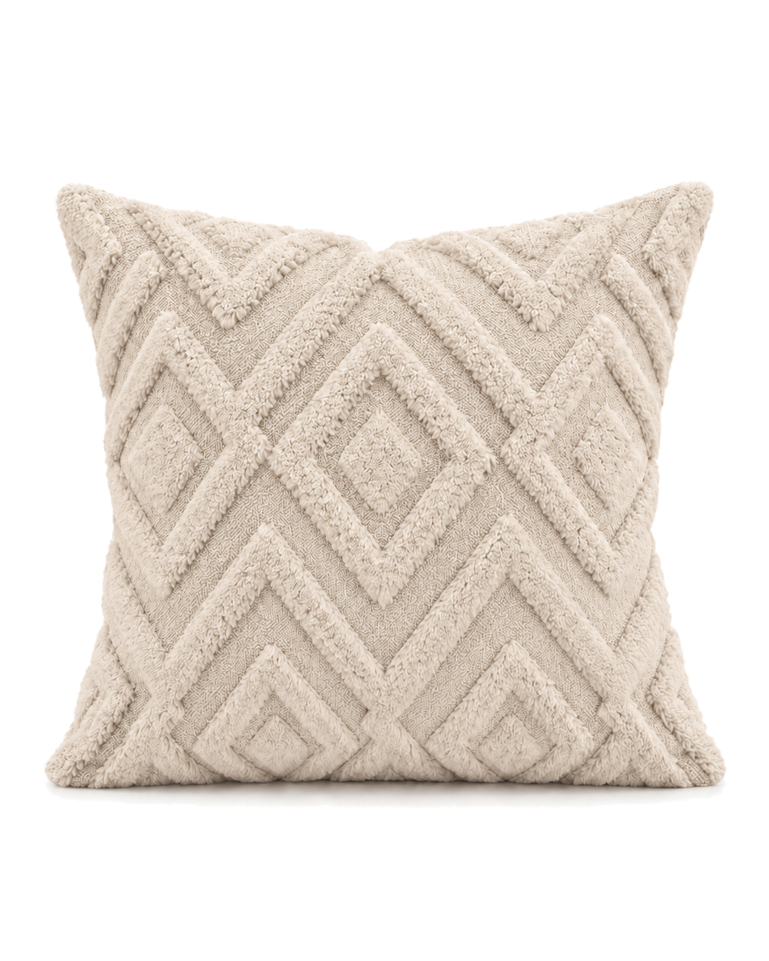 Diamond Tufted Cotton Pillow Cover in Sand, front view