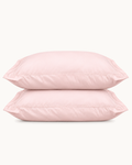 Egyptian Cotton Sateen Shams, one filled and one folded, the flange visible, on a plain background