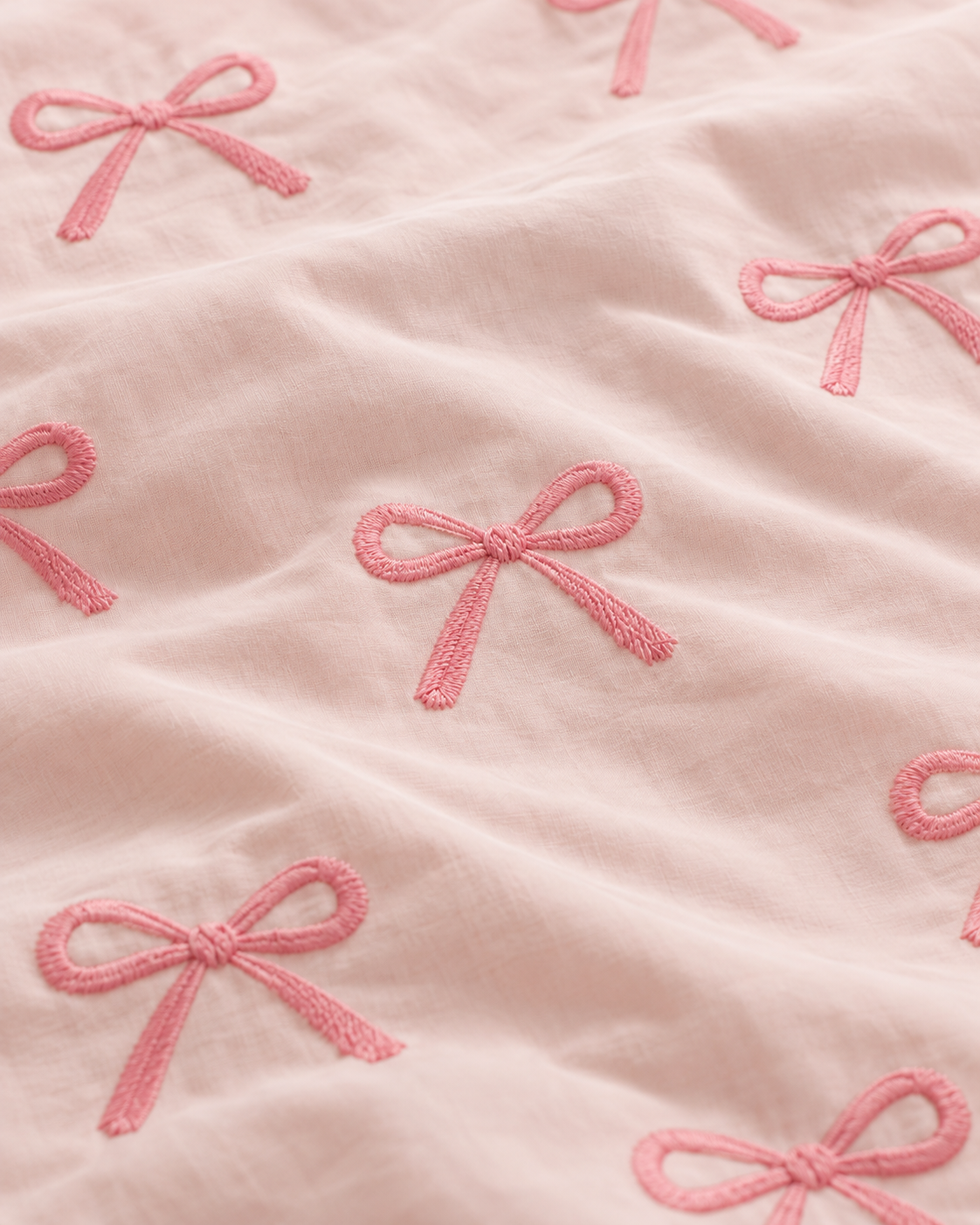 Embroidered Bow Cotton Sateen Duvet Cover Set in Blush, fabric close-up