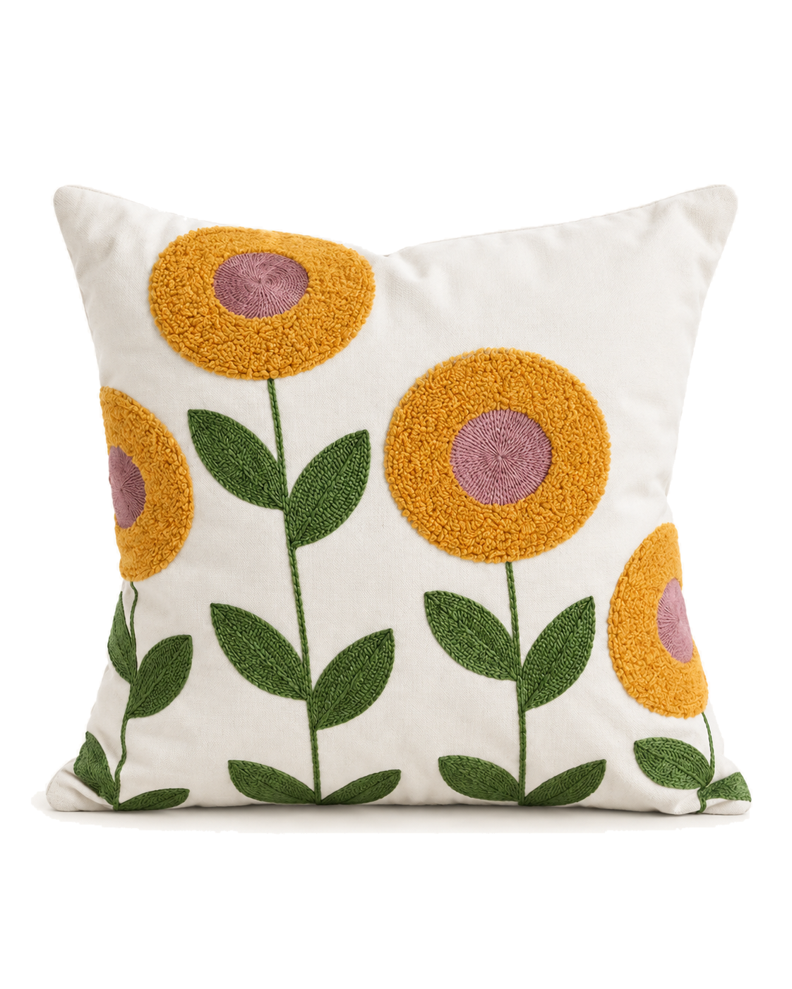 Embroidered Flower Linen Pillow Cover, front view