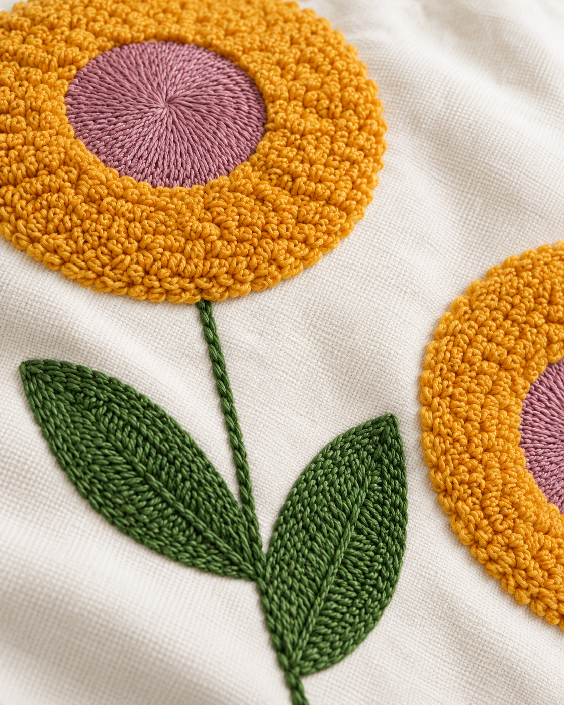 Embroidered Flower Linen Pillow Cover, fabric close-up