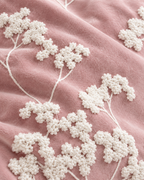 Embroidered Sprig Cotton Velvet Pillow Cover in Rose, fabric close-up
