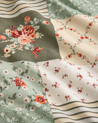 Floral Patchwork Cotton Sateen Duvet Cover Set, fabric close-up