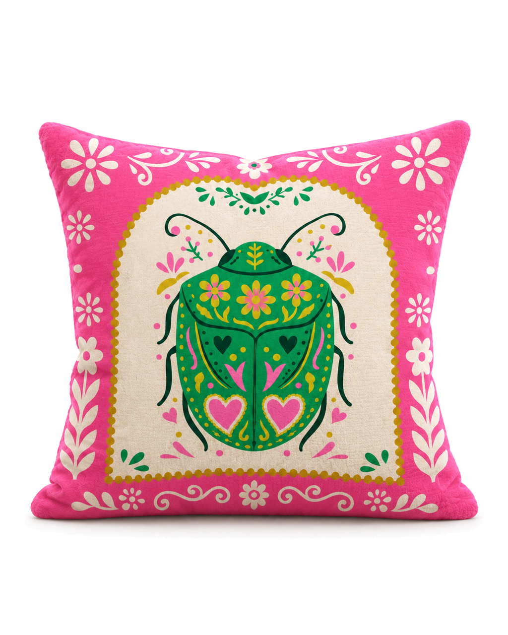 Folk Beetle Cotton Velvet Pillow Cover, front view